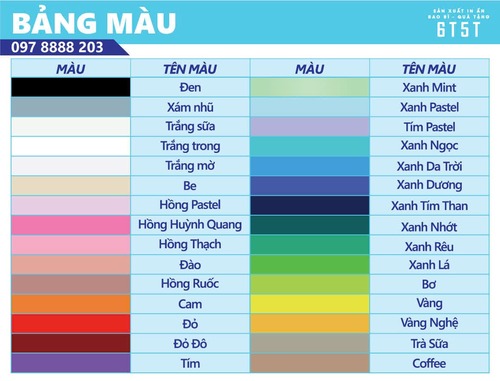 Bảng màu thân túi