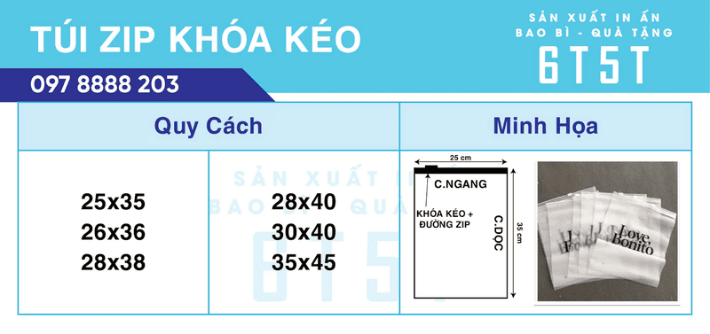 Túi Zipper khóa kéo sản xuất theo yêu cầu từ màu sắc đến kích cỡ lớn nhỏ